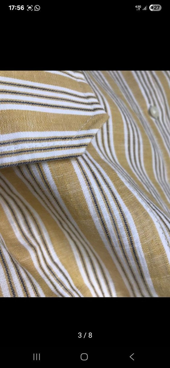 touche Çizgili Keten Volanlı Uzun Kollu Kadın Gömlek - Görsel 3