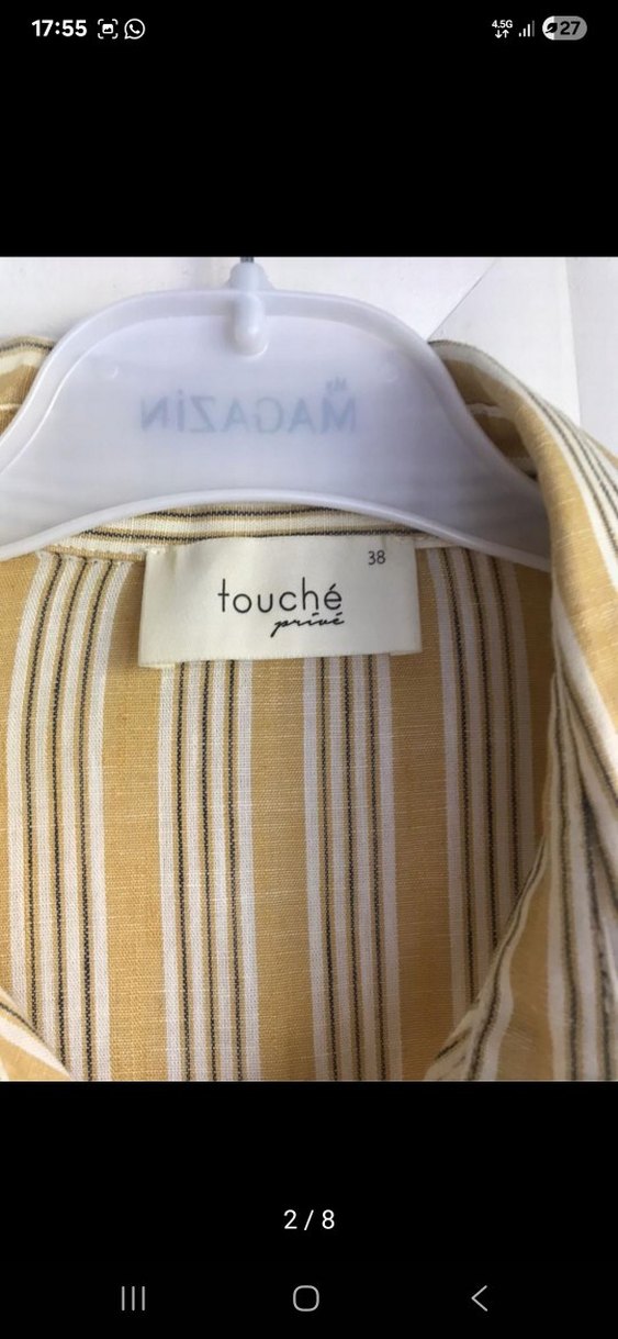 touche Çizgili Keten Volanlı Uzun Kollu Kadın Gömlek - Görsel 2