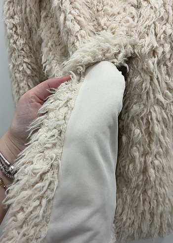 Bej Kadın Uzun Kollu Suni Kürk Ceket - Görsel 3