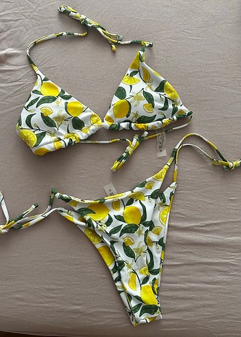 m Beden Sarı Desenli Bohem Bikini Takımı