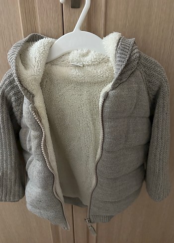 Kapüşonlu Gri Erkek Çocuk Triko Mont - Görsel 2