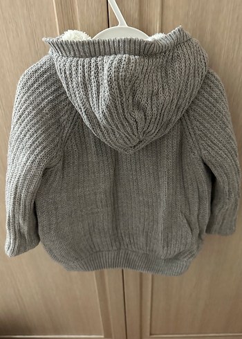 Kapüşonlu Gri Erkek Çocuk Triko Mont - Görsel 4