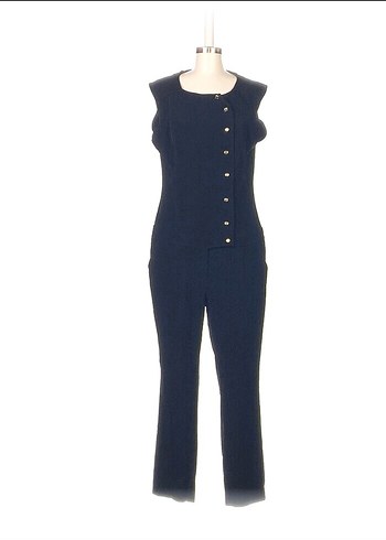 Düğmeli Kolsuz Lacivert Denim Uzun Tulum