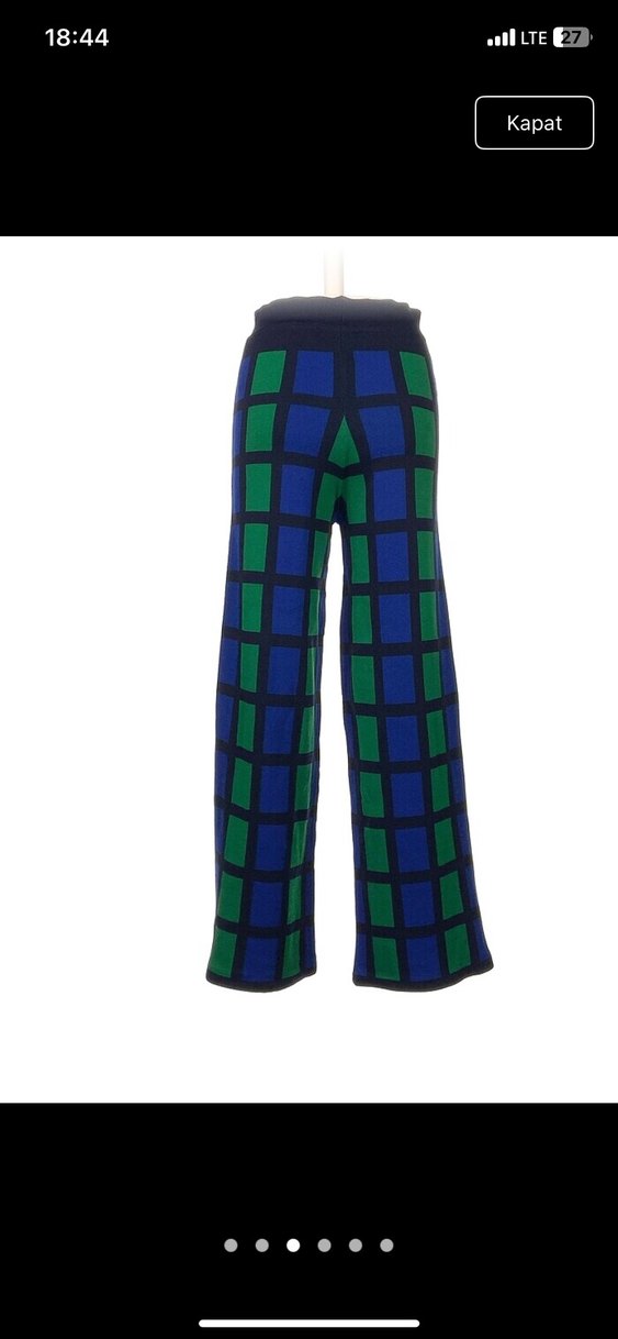 Düğmeli Kareli Kadın Triko Pantolon - Görsel 3