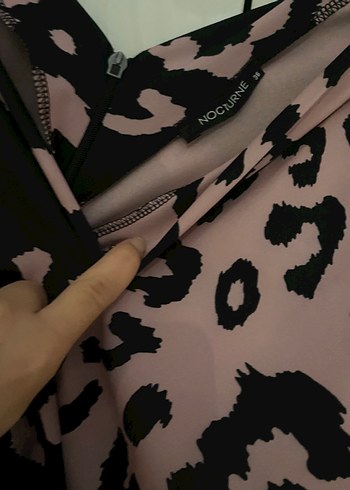 Nocturne Pembe Leopar Desenli Uzun Kollu Mini Bluz