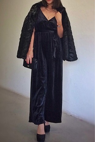 H&M Kadife siyah tulum