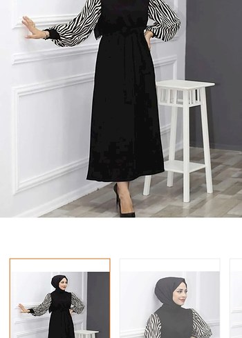 Zebra Desenli Uzun Kol Detaylı Kadın Elbise - Görsel 2