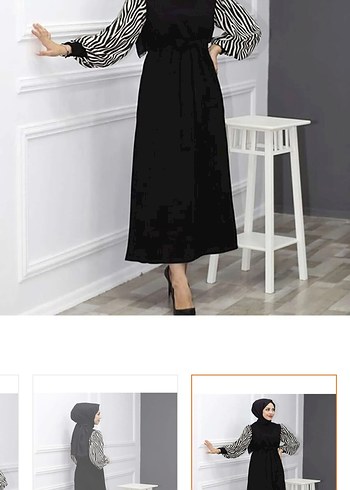 Zebra Desenli Uzun Kol Detaylı Kadın Elbise - Görsel 3