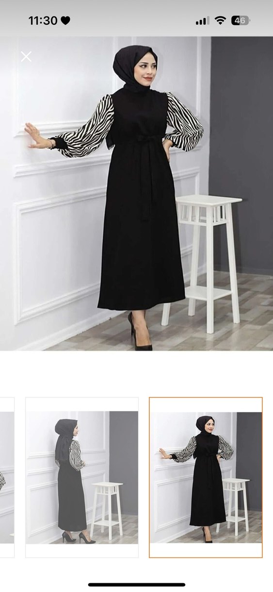 Zebra Desenli Uzun Kol Detaylı Kadın Elbise - Görsel 3