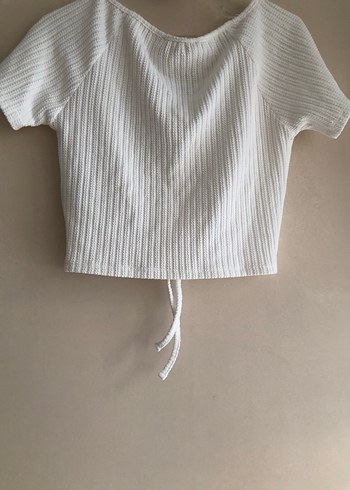 Beyaz V Yaka Örme Keten Bluz - Görsel 4