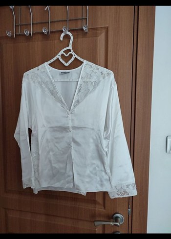 s Beden Beyaz Saten Kadın Pijama Takımı