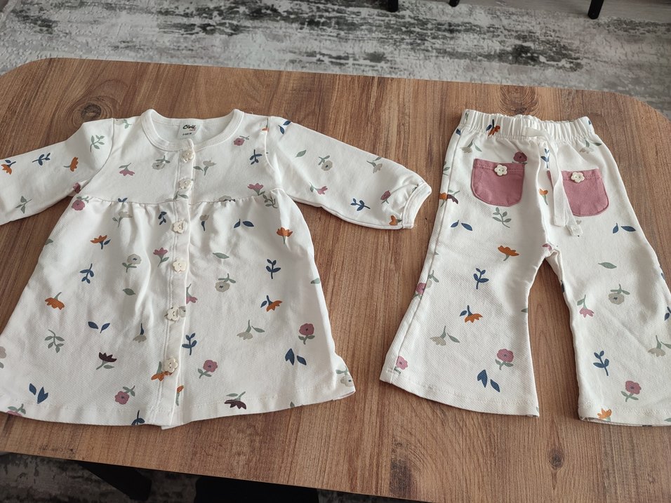 Bebek Kız Baskılı Düğmeli Uzun Kollu Takım - Görsel 2