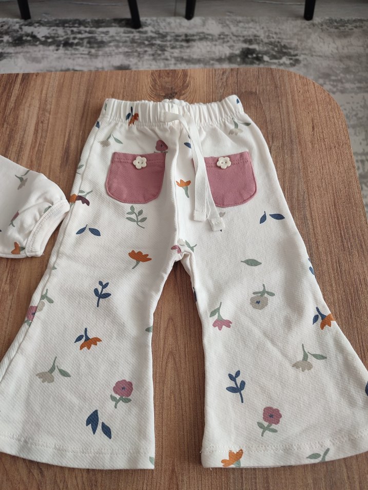 Bebek Kız Baskılı Düğmeli Uzun Kollu Takım - Görsel 5