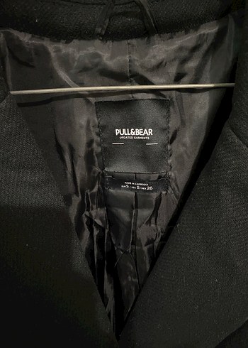 s Beden siyah Renk Pull and Bear Siyah Çift Düğmeli Kaban
