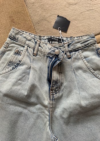 Gri Kadın Denim Jean, Düğmeli, Normal Boy - Görsel 4