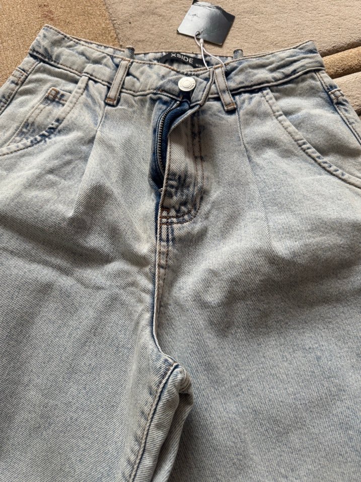 Gri Kadın Denim Jean, Düğmeli, Normal Boy - Görsel 2