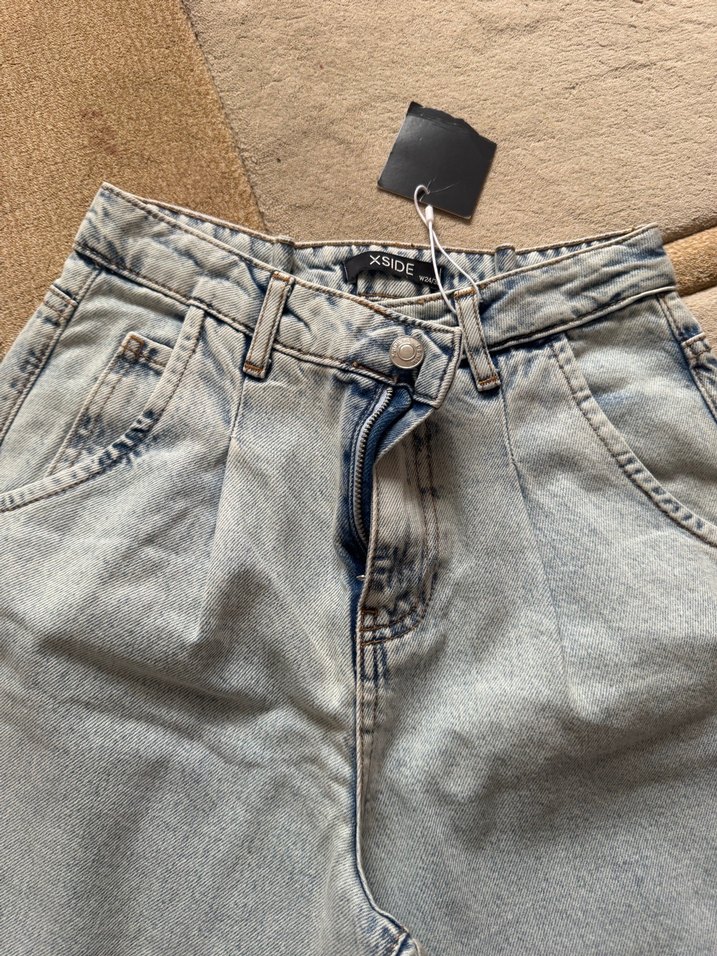 Gri Kadın Denim Jean, Düğmeli, Normal Boy - Görsel 4