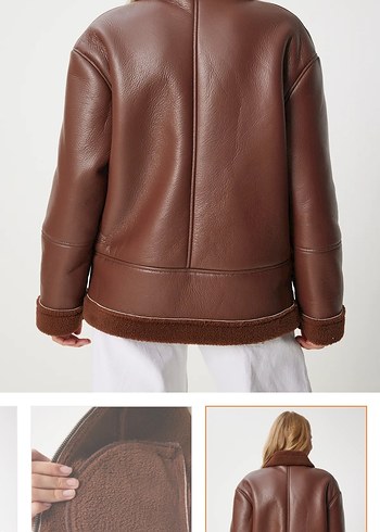 Kahverengi Kürklü Deri Kadın Ceket - Görsel 2