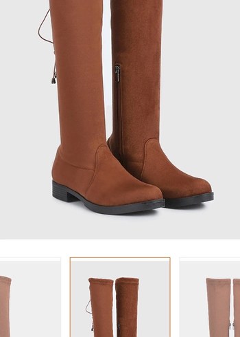 Süet Kadın Diz Boyu Bot, Kemer Detaylı, Topuklu - Görsel 2