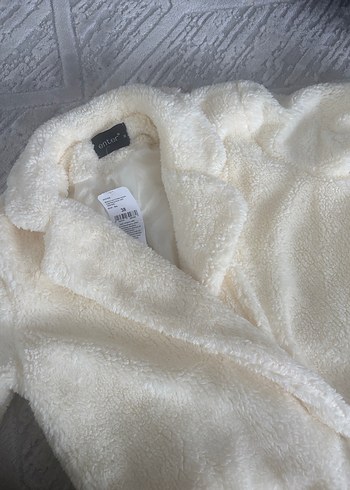 Beyaz Peluş Kadın Midi Kaban - Görsel 4