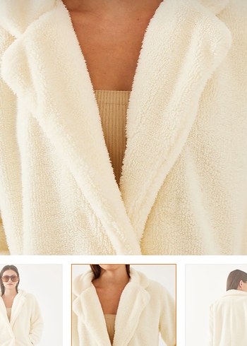 Beyaz Peluş Kadın Midi Kaban - Görsel 5