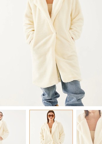 Beyaz Peluş Kadın Midi Kaban - Görsel 7