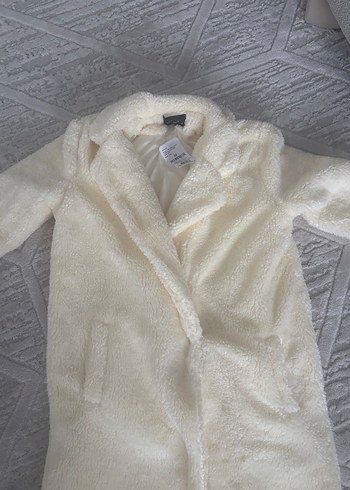 Beyaz Peluş Kadın Midi Kaban - Görsel 3