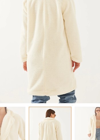 Beyaz Peluş Kadın Midi Kaban - Görsel 6