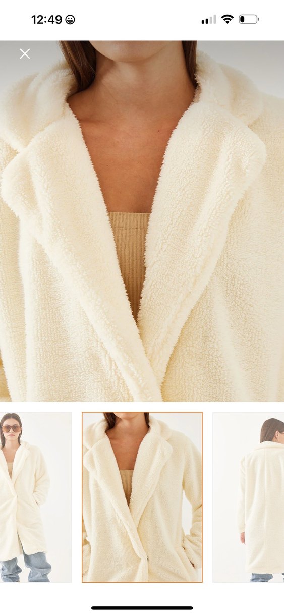 Beyaz Peluş Kadın Midi Kaban - Görsel 5