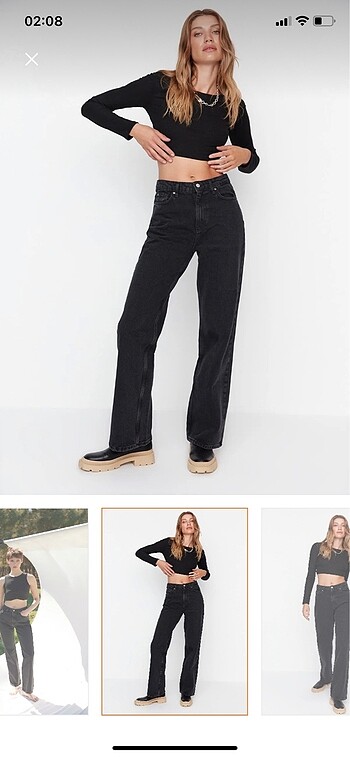 Siyah uzun straight yüksek bel jeans