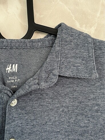 H&M Hm çizgili kırçıllı polo yaka tshirt