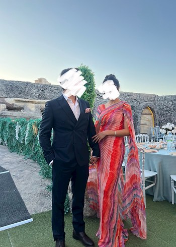 Drapeli Çok Renkli Kadın Elbise - Görsel 4