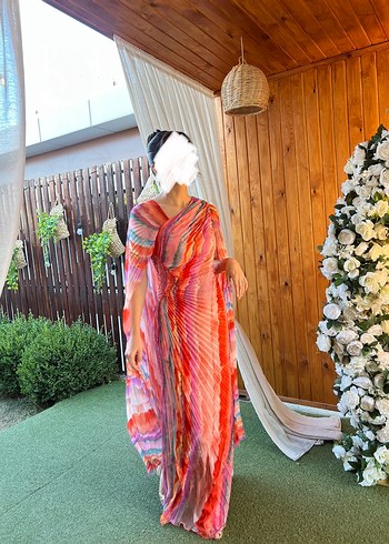 Drapeli Çok Renkli Kadın Elbise - Görsel 3