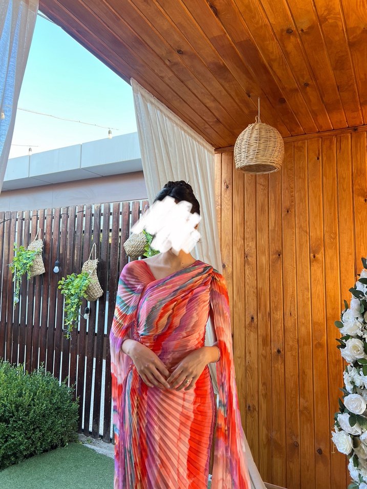 Drapeli Çok Renkli Kadın Elbise - Görsel 2