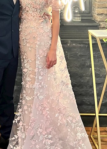 Hanzade Altaylı Karpuz Kol Güpürlü Elbise - Görsel 5