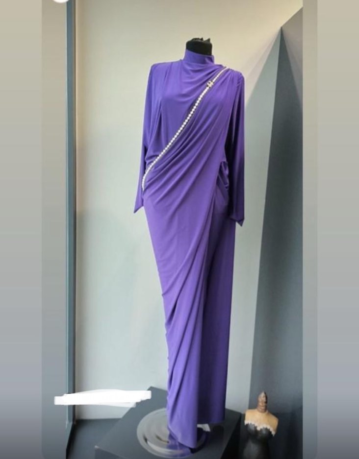 Hilal Oğuzkan Mor Drapeli Uzun Abiye Elbise - Görsel 2