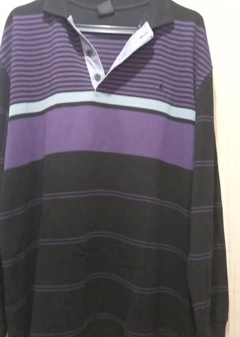 Mor Siyah Çizgili Erkek Uzun Kollu Polo kazak - Görsel 3