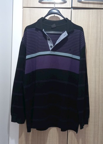 Mor Siyah Çizgili Erkek Uzun Kollu Polo kazak - Görsel 6