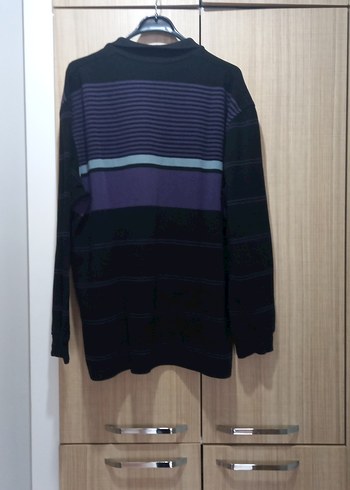 Mor Siyah Çizgili Erkek Uzun Kollu Polo kazak - Görsel 7