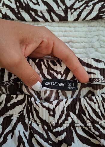 s Beden kahverengi Renk Kahverengi Zebra Desenli Uzun Kadın Pantolon ve üst takım