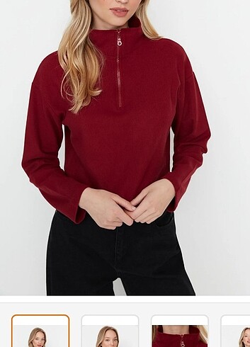 Bordo Selanik fermuarlı sweatshirt