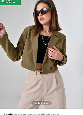 Haki kruvaze crop blazer ceket