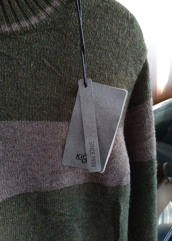 Erkek Haki Boğazlı yünlü kazak - Görsel 2