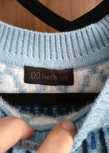 Bohem Mavi Örgü Kadın Kazak - Görsel 2