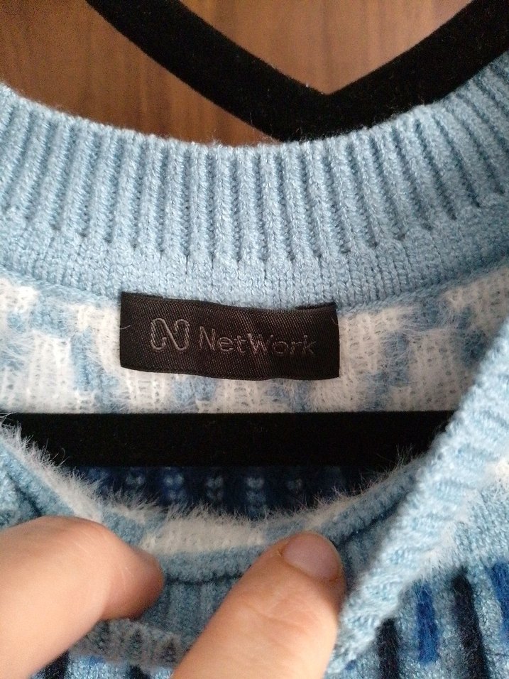 Bohem Mavi Örgü Kadın Kazak - Görsel 2