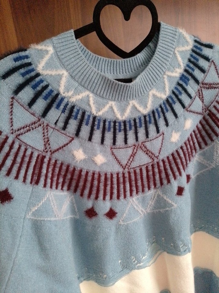 Bohem Mavi Örgü Kadın Kazak - Görsel 4