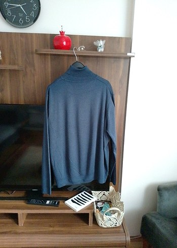 Erkek Mavi Boğazlı yünlü kazak - Görsel 8