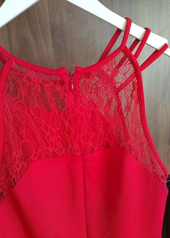 Dantel Detaylı Kırmızi elbise - Görsel 7