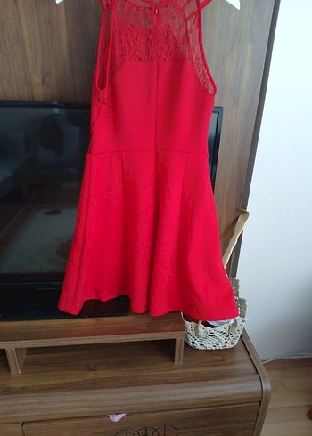 Dantel Detaylı Kırmızi elbise - Görsel 8