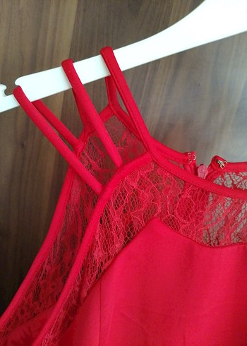 Dantel Detaylı Kırmızi elbise - Görsel 5